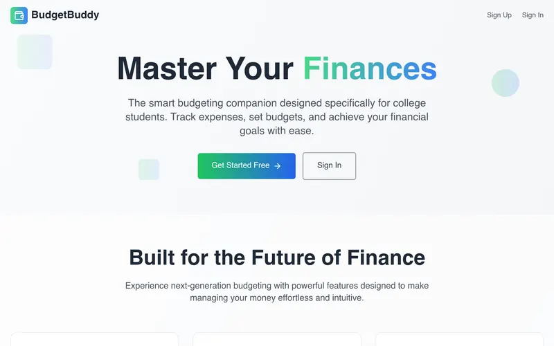 BudgetBuddy homepage