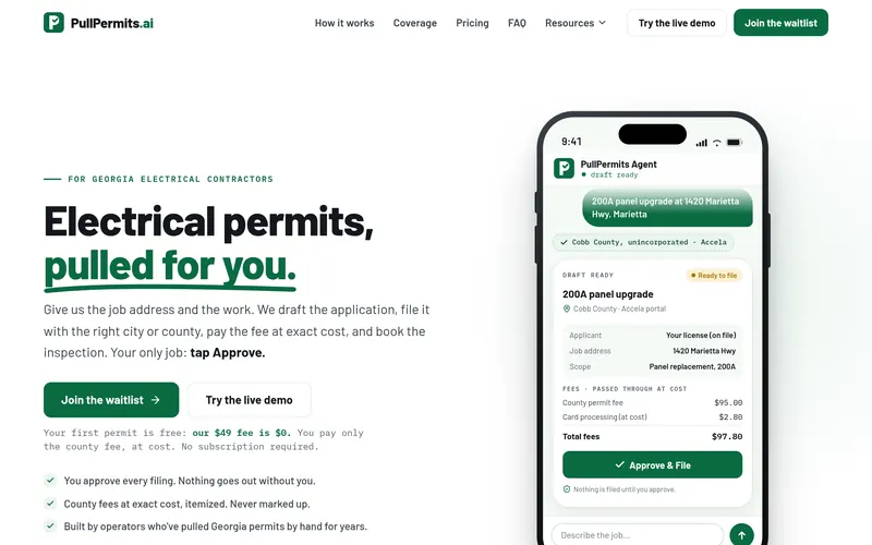 PullPermits.ai homepage