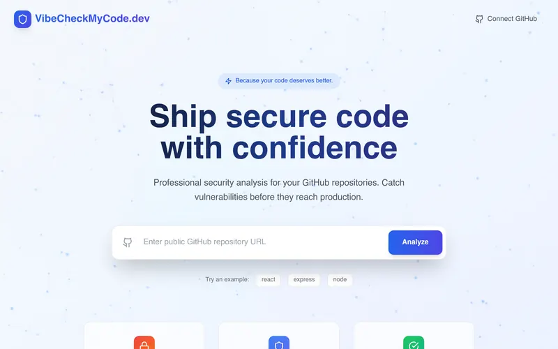 VibeCheckMyCode homepage