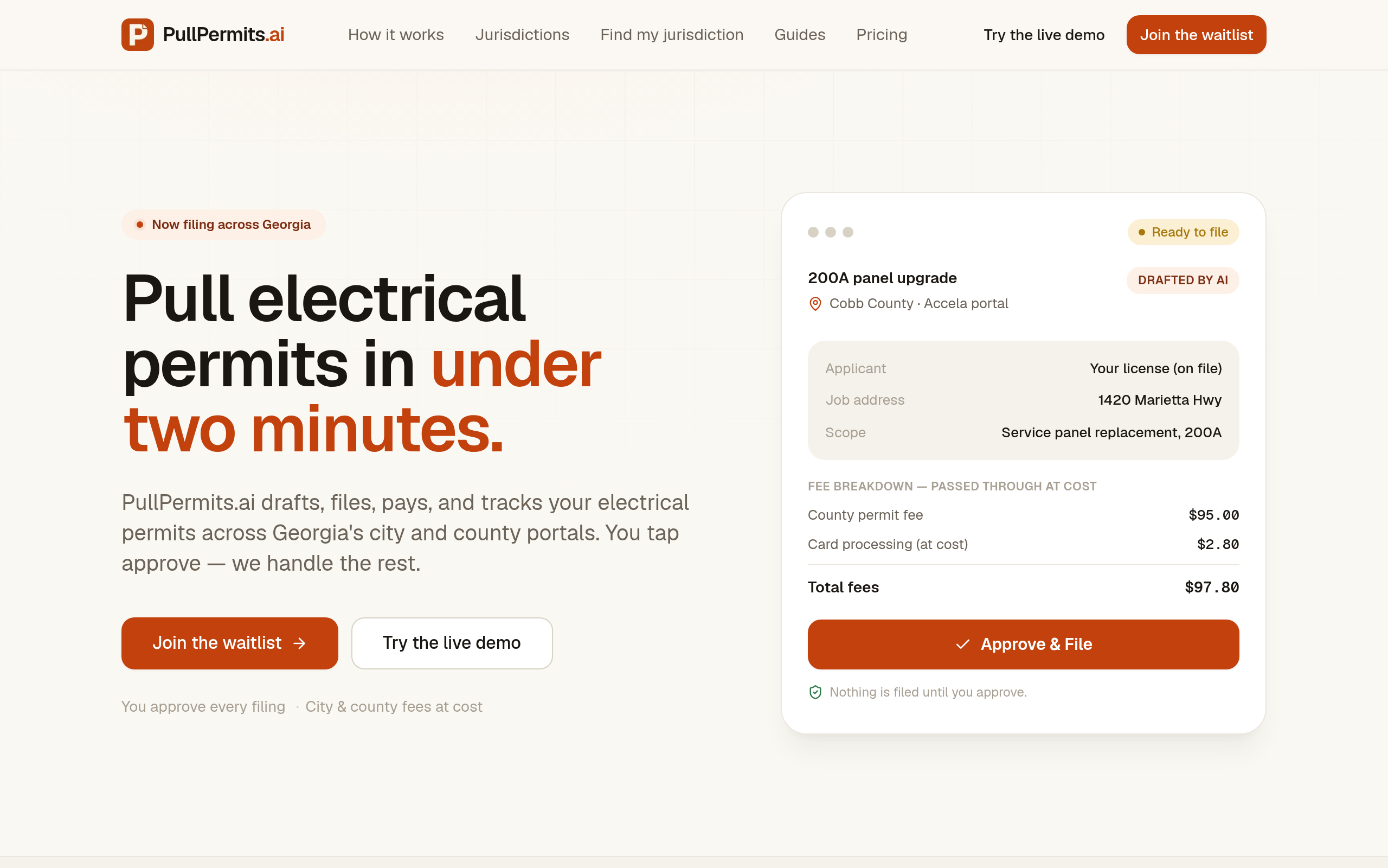 PullPermits.ai · Permitting AI live screenshot